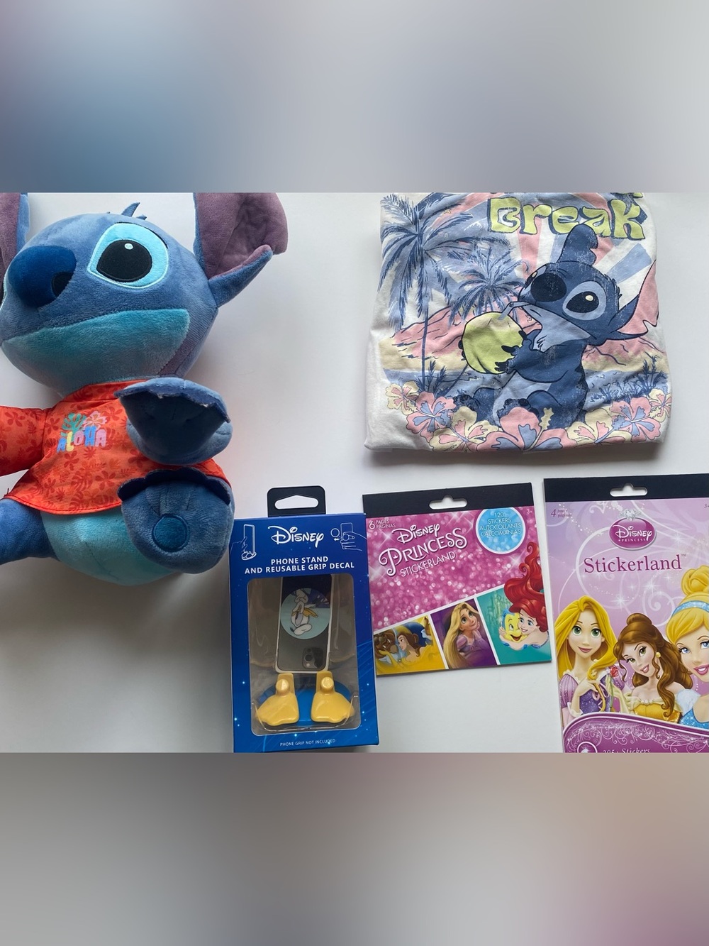 🐾 Disney Stitch Bundle - Large Plush, T-Shirt, Sticker Books & Phone Stand
